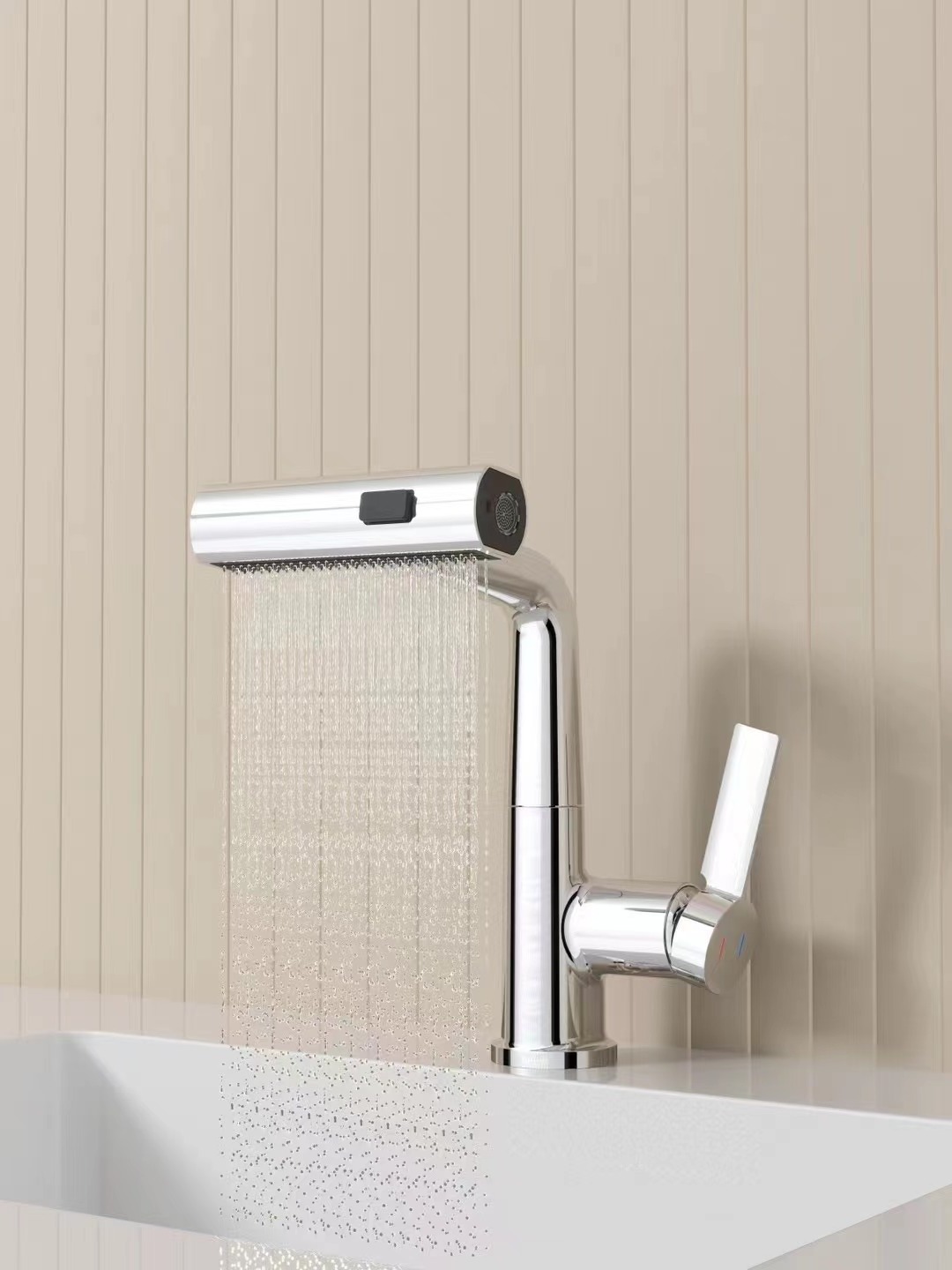 All copper cold and hot faucet, single hole washbasin, adjustable and pull-out intelligent digital display faucet, bathroom