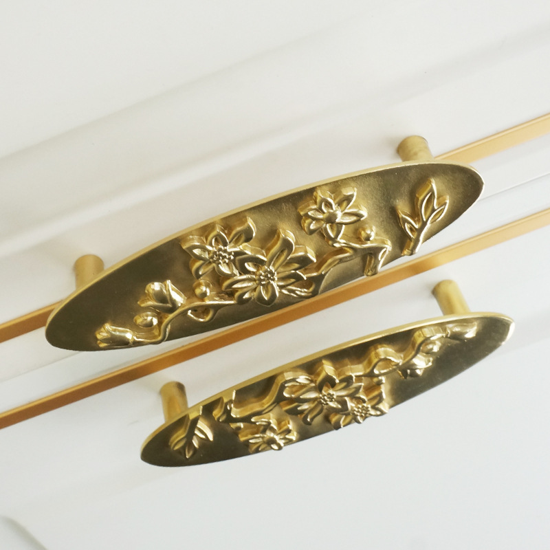 retro light luxury brass, drawer, cabinet, wardrobe door, brass gold plum leaf brass handle knob