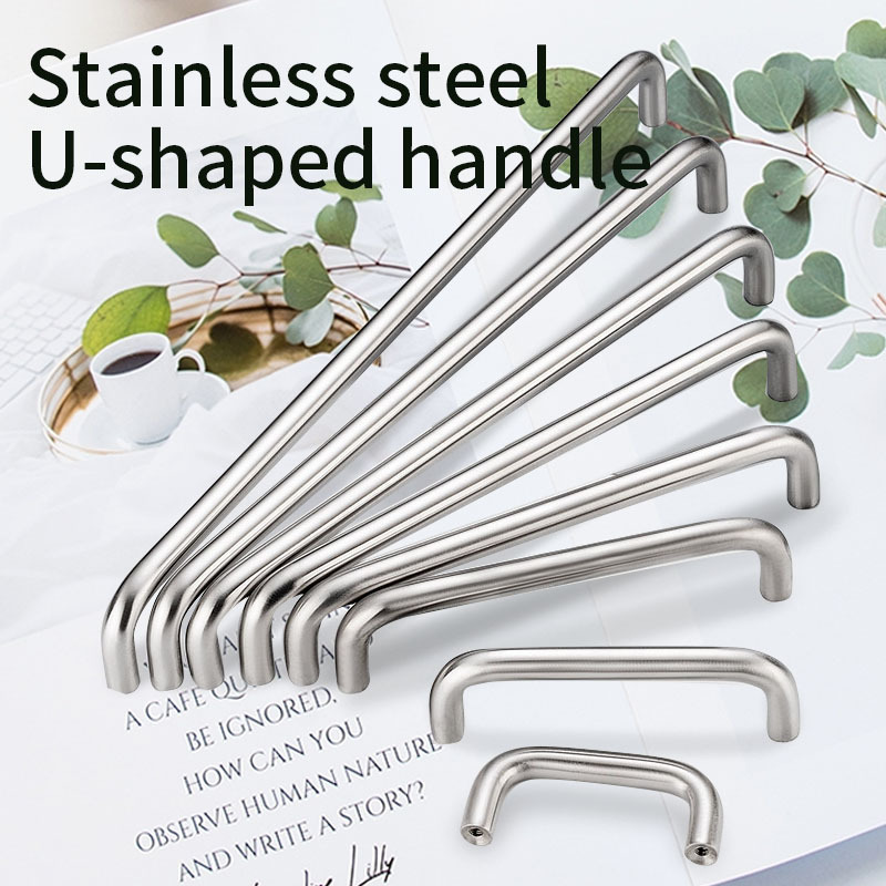 Solid Handle Chrome Closet Door Cabinet Handle Stainless Steel Industrial Drawer U-shaped Door Handle Closet Door Metal Black