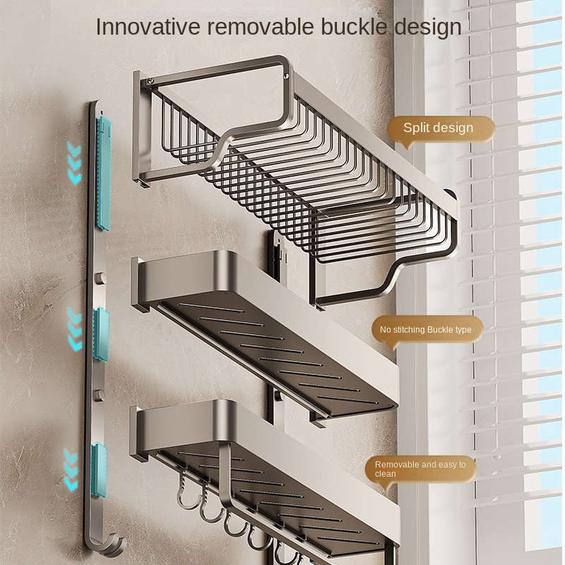 Towel rack bathroom punching free storage rack integrated wall mounted bathroom  space aluminum towel rack