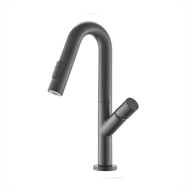 All copper household cold and hot sink faucet, washbasin, retractable and rotatable bathroom faucet