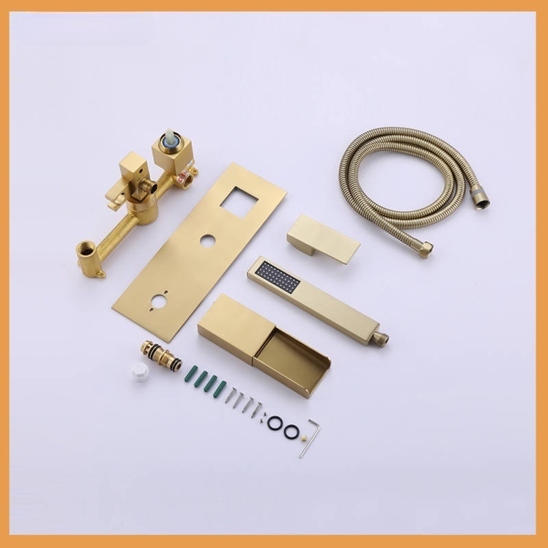 All copper bathtub faucet, waterfall outlet, concealed wall mounted side cold and hot shower faucet with handheld shower set