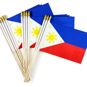 High Quality Philippines Stick Flag Filipino Small Mini Hand Held Flags Wooden Pole