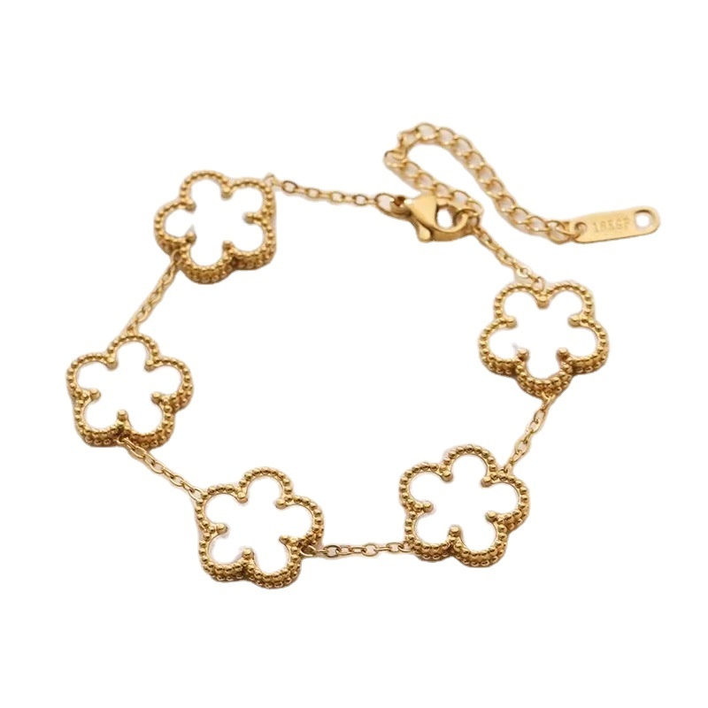 C&J High Quality Lucky Black White Clover Bracelet Gold Non Tarnish Waterproof 316L Stainless Steel Four Leaf Clover Bracelet