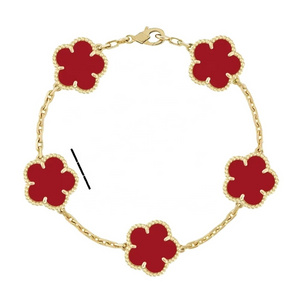 C&J custom brand designer lucky four leaf clover jewelry stainless steel 18K gold plated double side clover bracelet