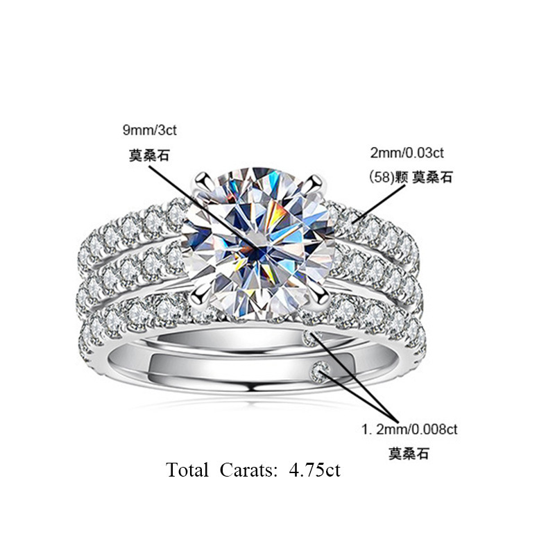 Luxury GRA Certified 4.75 Carat Diamond Sparkling D Color Moissanite Wedding Ring Set Women Gemstone Jewelry