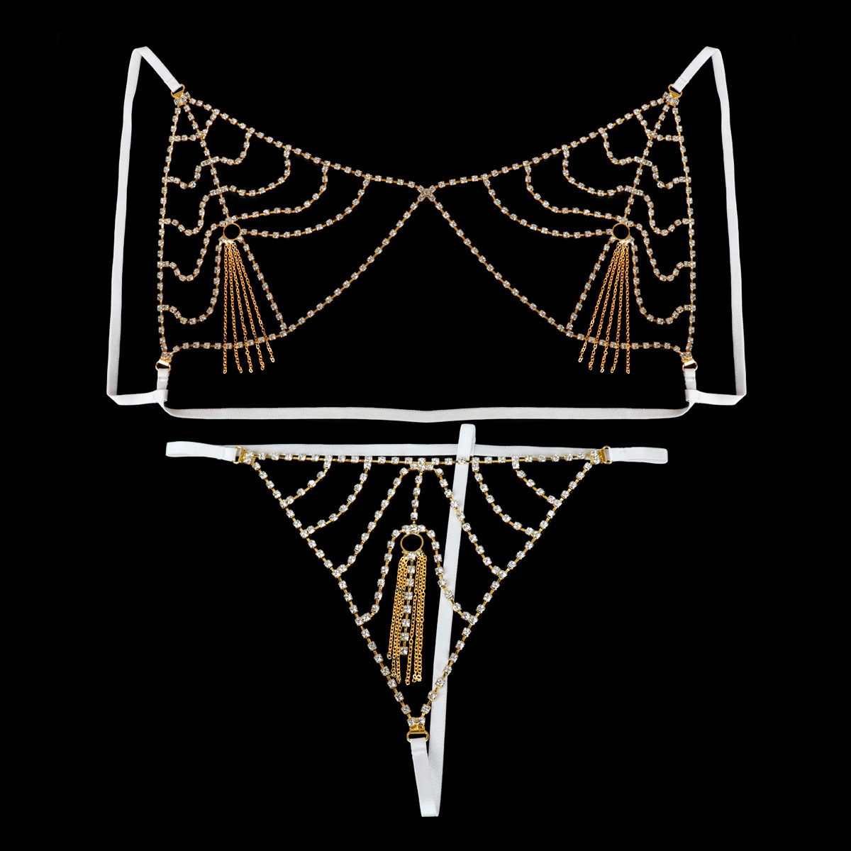 C&J Europe and America high quality long tassel crystal rhinestone thong sexy rhinestone body chain panties