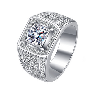 C&J Men's ring S925 sterling silver platinum-plated large beehive starry 2 carat moissanite men's diamond ring