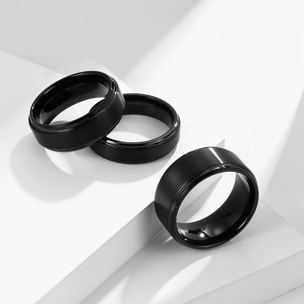 C&J Fashion Rings Jewelry 6MM 8MM 10MM Men's All Black Matte Finished Tungsten Carbide Wedding Bands