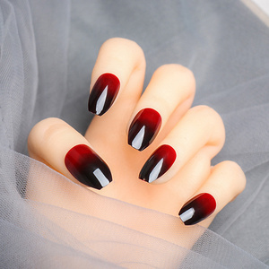 2023  European Long Coffin Fake Nails Pre-design Black Red Gradient Ballerina Artificial Nail Art Tips False Nails with Glue