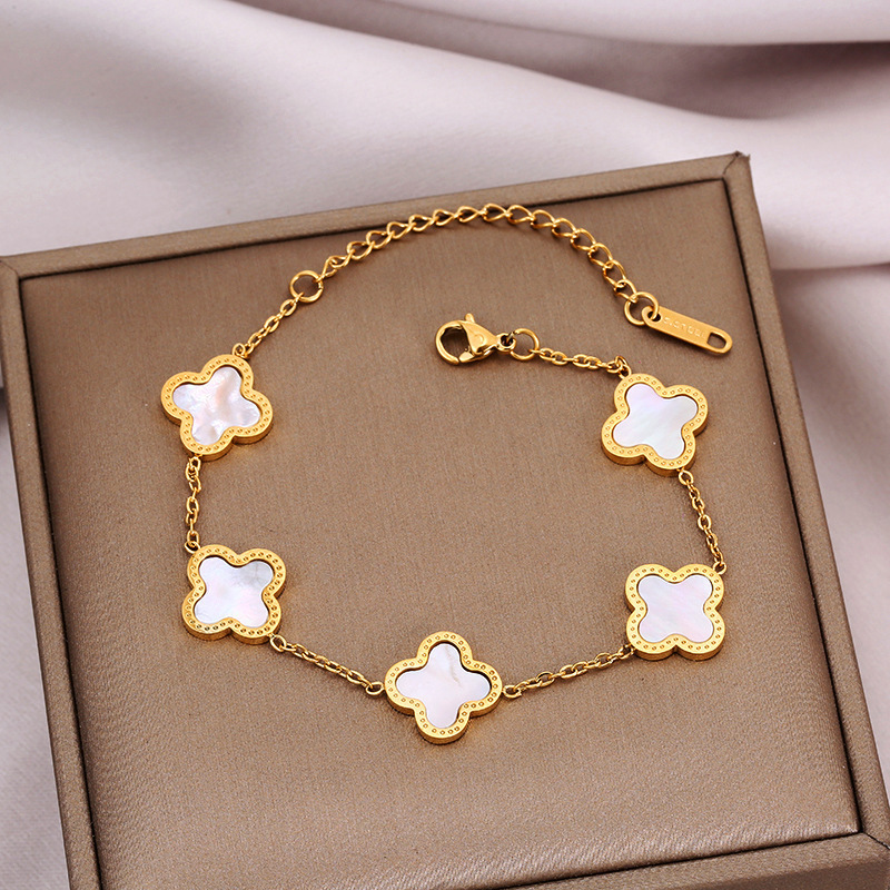 18K Gold Plated Non Tarnish Waterproof Stainless Steel Jewelry Charm Lucky Leaf Clover Bracelet necklace earrings set for women