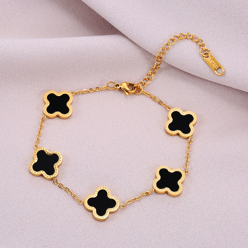 18K Gold Plated Non Tarnish Waterproof Stainless Steel Jewelry Charm Lucky Leaf Clover Bracelet necklace earrings set for women