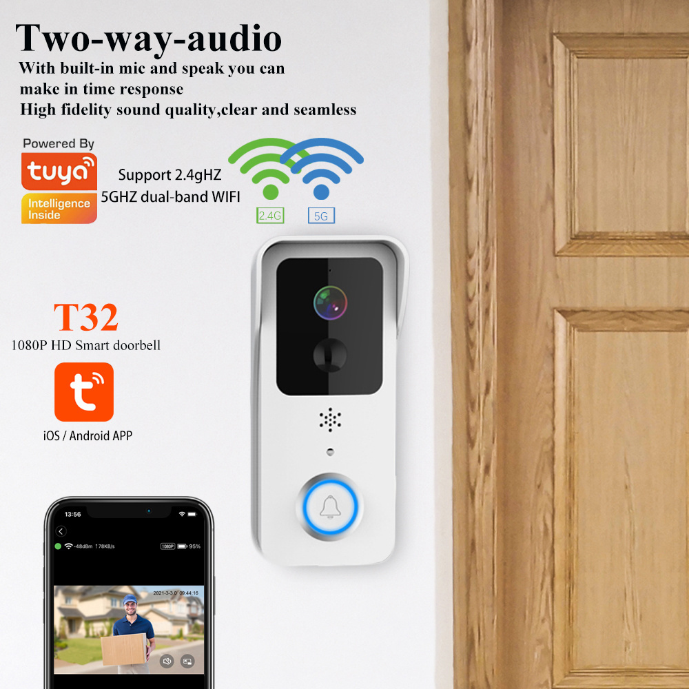 Tuya 1080P Wireless Home Security Visual Door Bell Camera Waterproof IP65 Intercom Door Phone Smart Wifi Video Doorbell