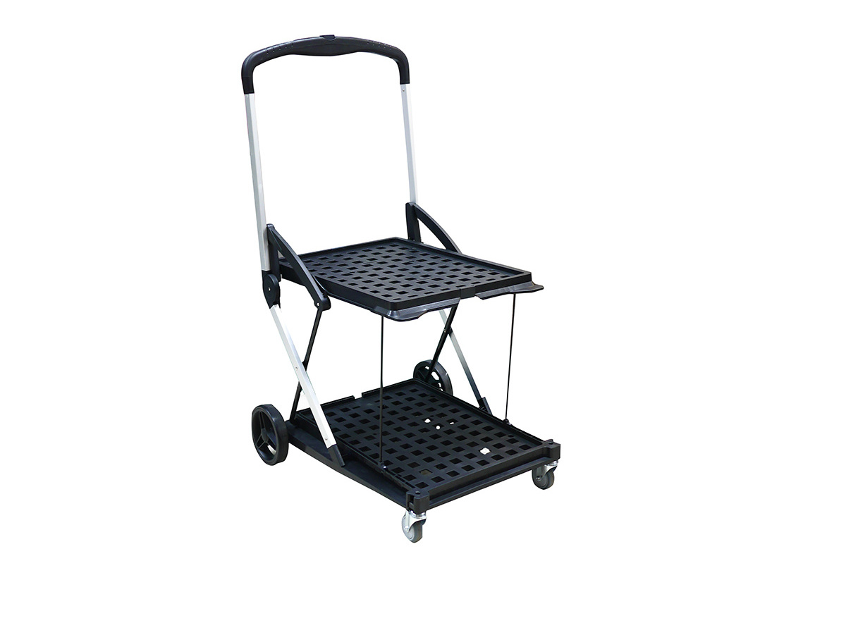 PP Four Wheels Portable Shopping Service Trolleys Foldable Hand Carts with Storage Crate for Market Utility