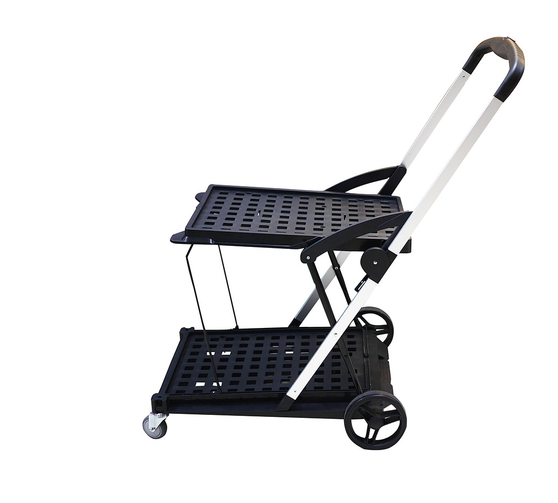 Wholesale 3 Tiers folding service Cart with Four wheels for shopping fish tools coll Food Serving folding Trolley