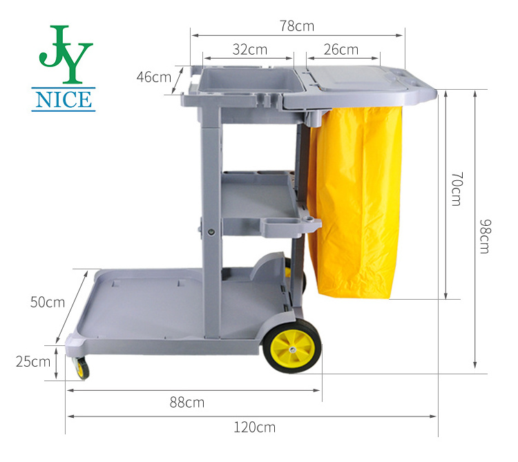 hospital school plastic cleaning handcart with cleaning supplies Multifunction housekeeping mop wringer trolley