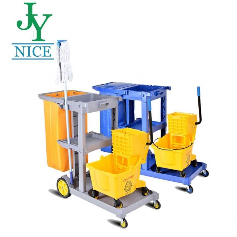 hospital school plastic cleaning handcart with cleaning supplies Multifunction housekeeping mop wringer trolley