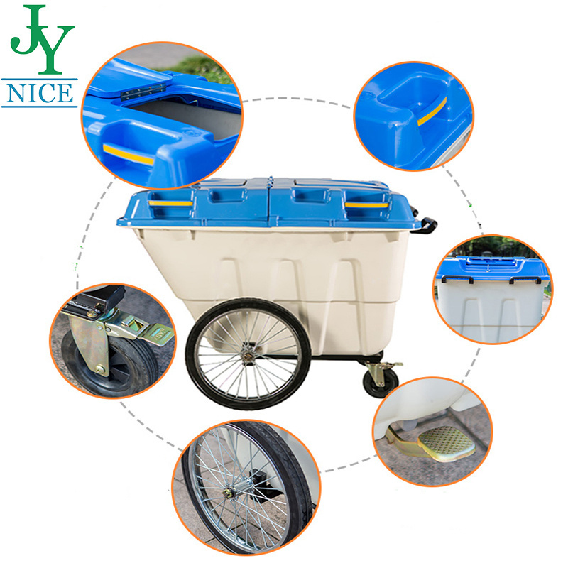 outdoor plastic sanitation cleaning wheeled waste trolley bin waterproof street garbage truck 400L dustbin trolley