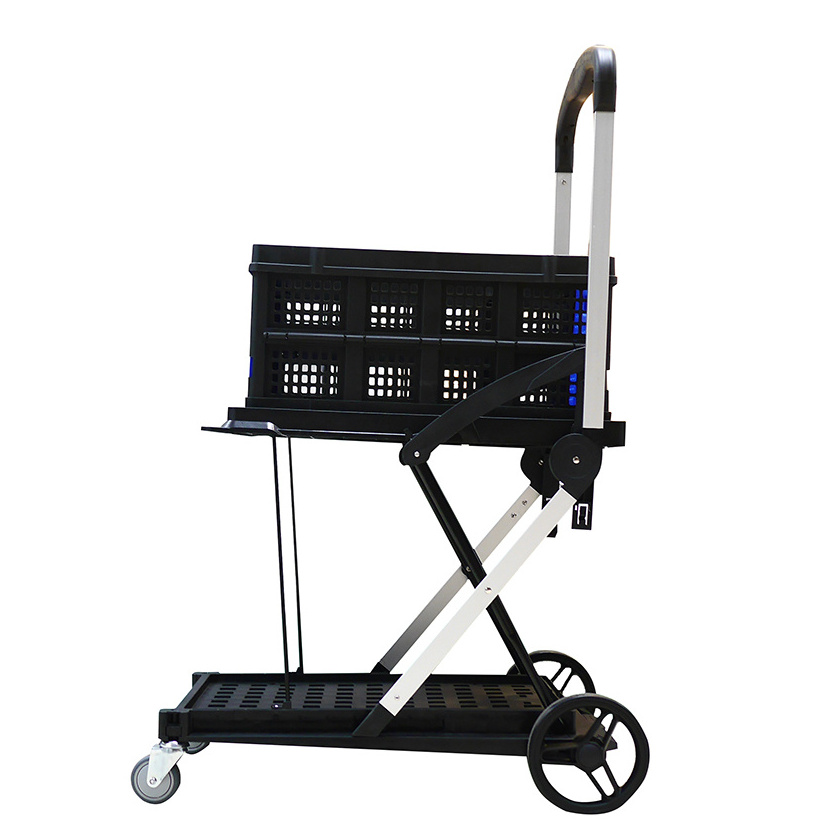 Wholesale 3 Tiers folding service Cart with Four wheels shopping fish tools coll Food Serving folding Trolley