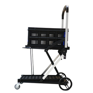 Wholesale 3 Tiers folding service Cart with Four wheels shopping fish tools coll Food Serving folding Trolley