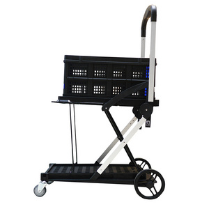 Wholesale 3 Tiers folding service Cart with Four wheels for shopping fish tools coll Food Serving folding Trolley