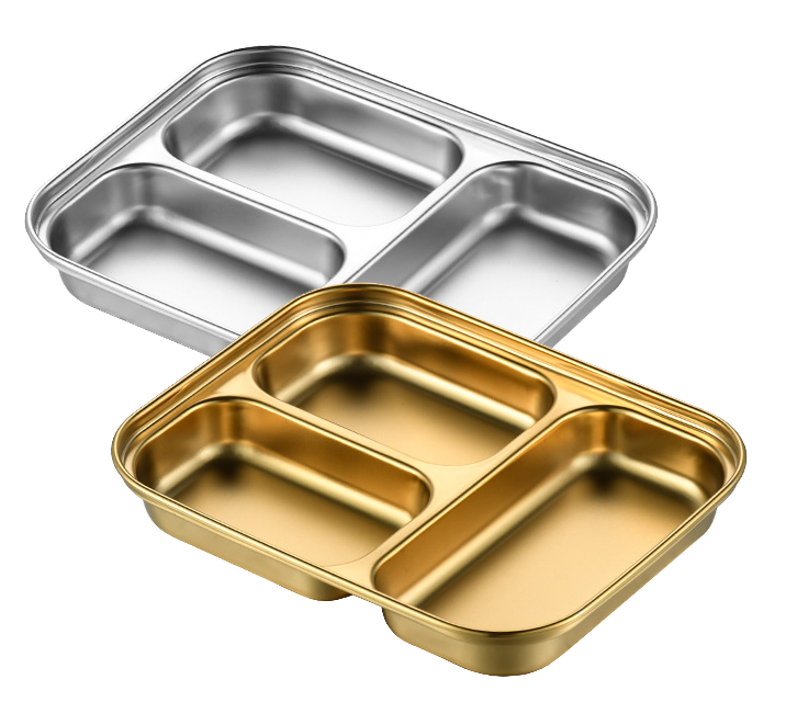 Compartment Food Container Stainless Steel Plate  Meal Tray Dinner Plate For Dinner And Lunch  Divided Plate