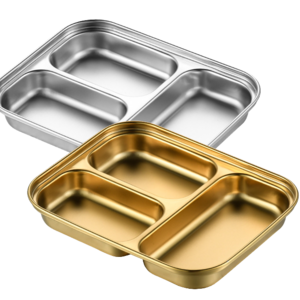 Compartment Food Container Stainless Steel Plate  Meal Tray Dinner Plate For Dinner And Lunch  Divided Plate