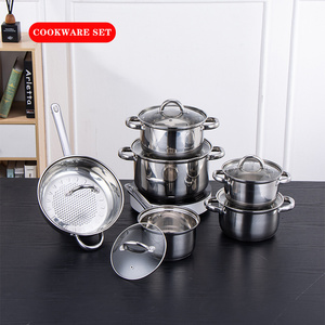 Factory Direct Sales 12 Pcs Cookware Set Luxury Household Tableware Hotpot 201 Stainless Steel Kitchen Houseware