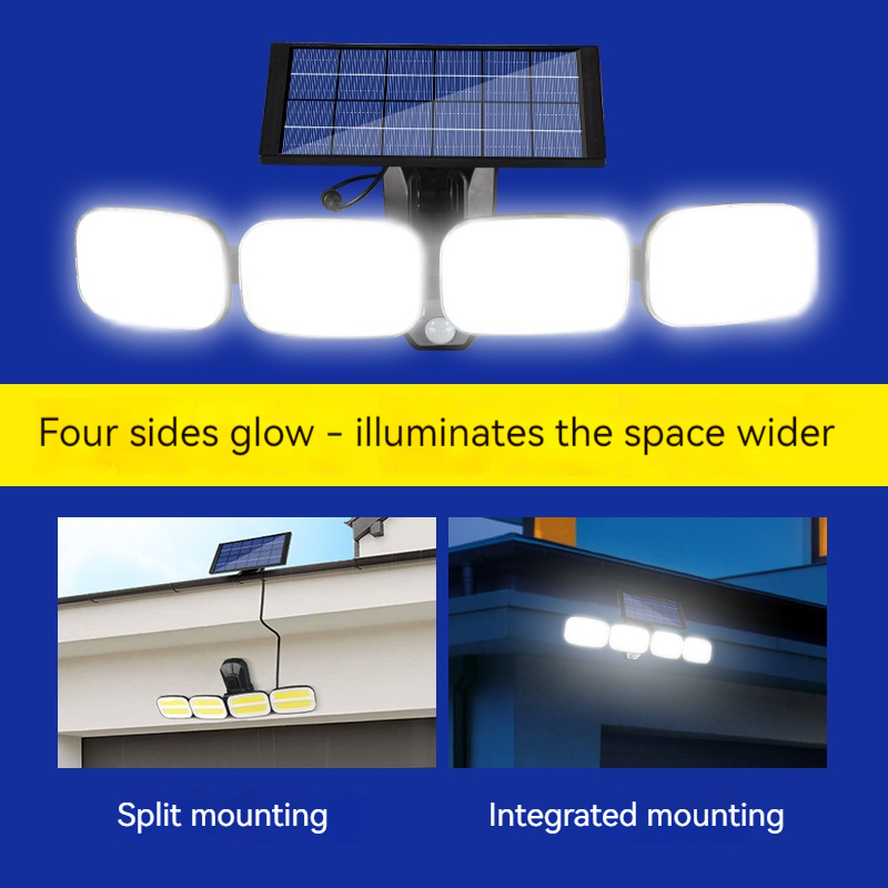 New solar wall lamp four heads can rotate outdoor human sensing courtyard lights wall road lights