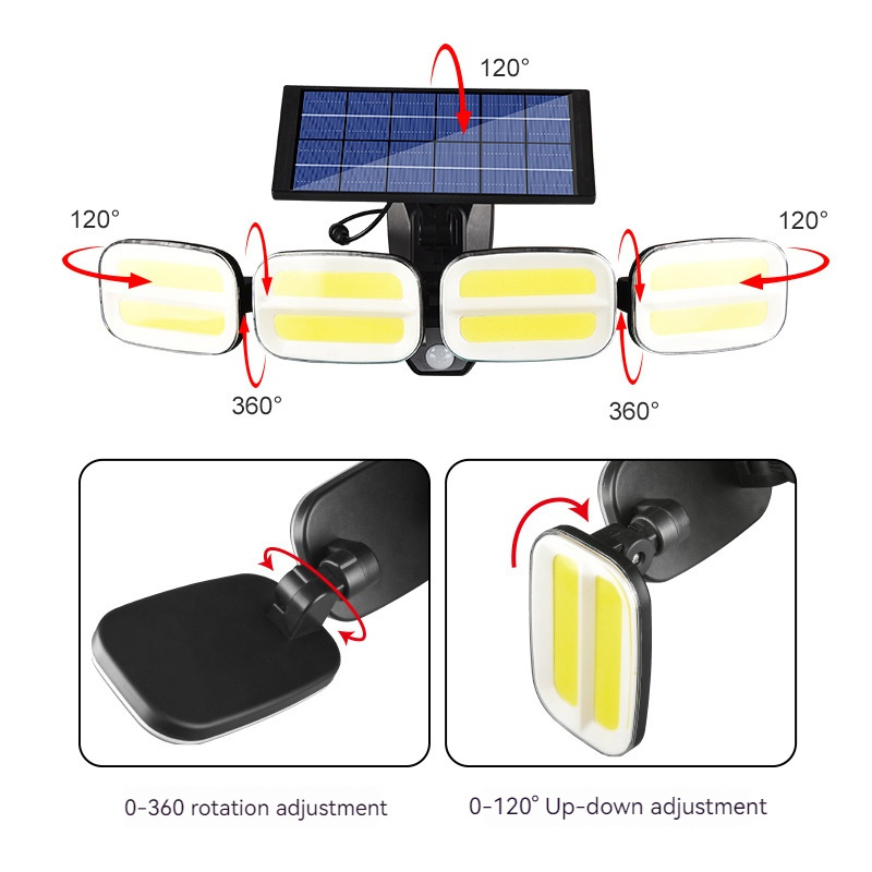 New solar wall lamp four heads can rotate outdoor human sensing courtyard lights wall road lights