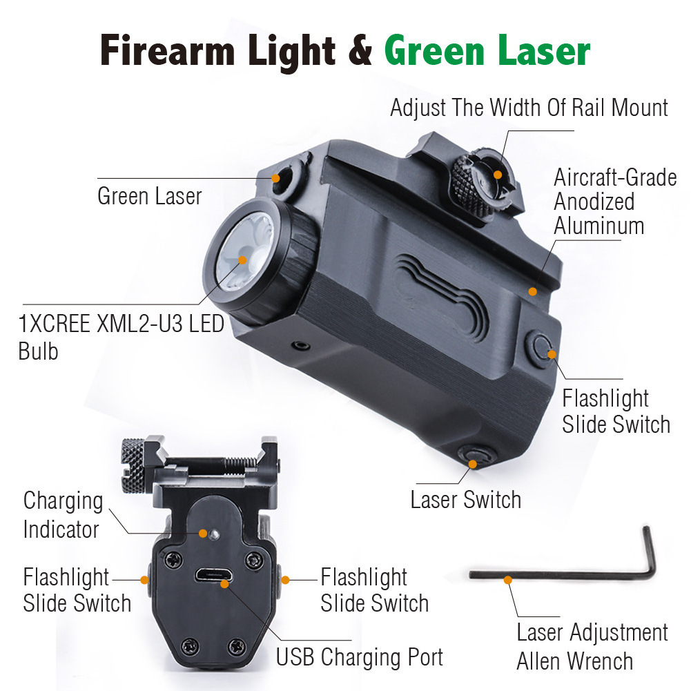 LED Laser Flashlight Red Green Laser Lighting Tactical Flashlight Hanging Hunting Patrol Aluminum Alloy Black CE IP68 Emergency