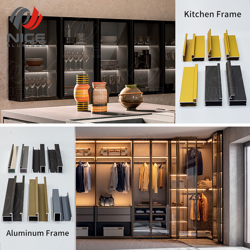 Matte Black Kitchen Cabinet Aluminum Frame for Cabinet Door Glass Aluminum Profile