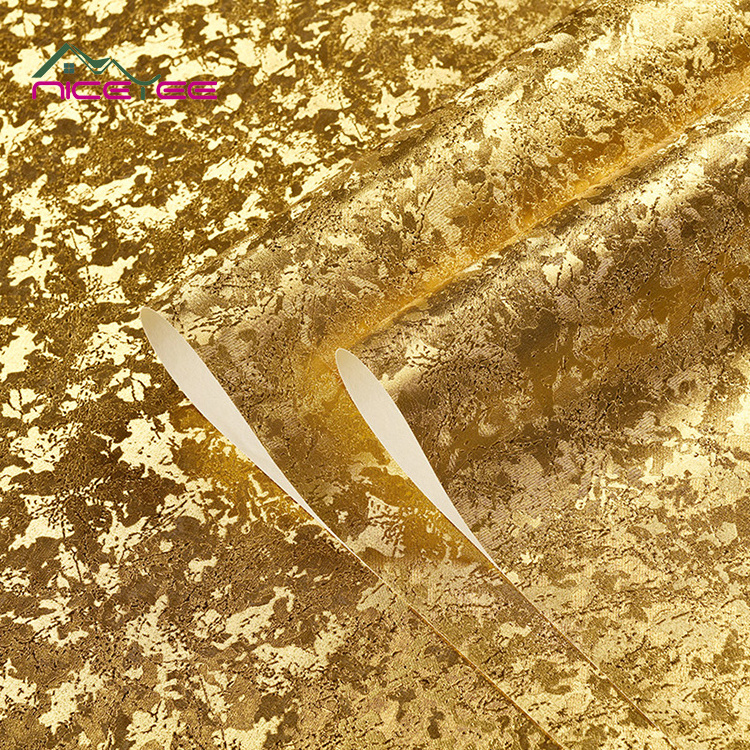 Wholesale  Gold Foil  Wall Paper Contact Paper Waterproof Golden Wallpaper Vinyl Wall Paper Rolls Home Decoration