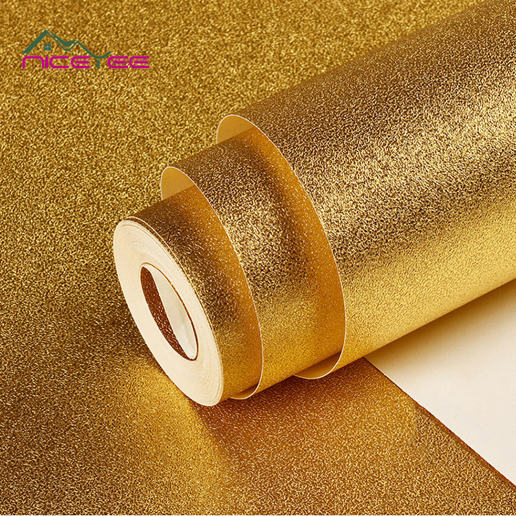 Wholesale  Gold Foil  Wall Paper Contact Paper Waterproof Golden Wallpaper Vinyl Wall Paper Rolls Home Decoration