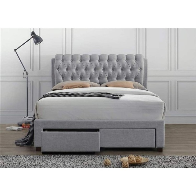 Grey All In One Bed Frames With Storage Buttons Fabric Bed