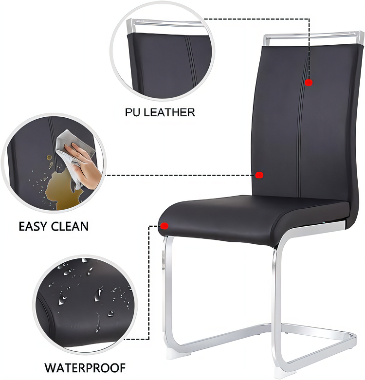 Free Sample Modern Comfortable High quality Unique PU High Backrest Dining Chair With Steel Legs