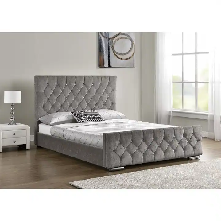 Luxury California Hotel Storage Modern Velvet Full Platform Single Double Twin King Queen Size Bed Frame with Storage Headboard