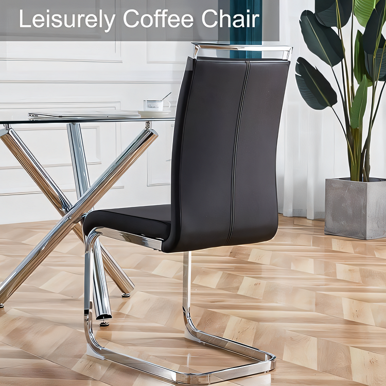 Free Sample Modern Comfortable High quality Unique PU High Backrest Dining Chair With Steel Legs