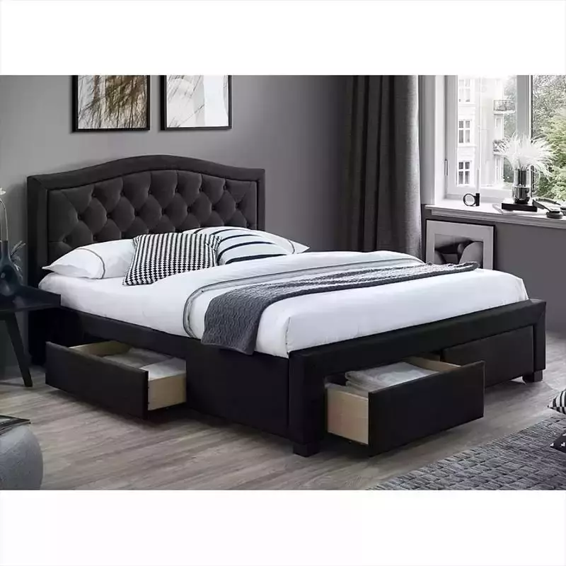 Luxury California Hotel Storage Modern Velvet Full Platform Single Doiuble Twin King Queen Size Bed Frame with Storage Headboard