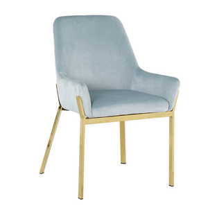 New Design Elegant sky blue fabric Velvet Dining Chair With golden legs