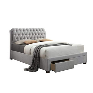 Grey All In One Bed Frames With Storage Buttons Fabric Bed