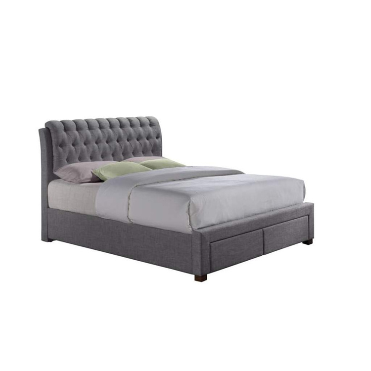 Grey All In One Bed Frames With Storage Buttons Fabric Bed