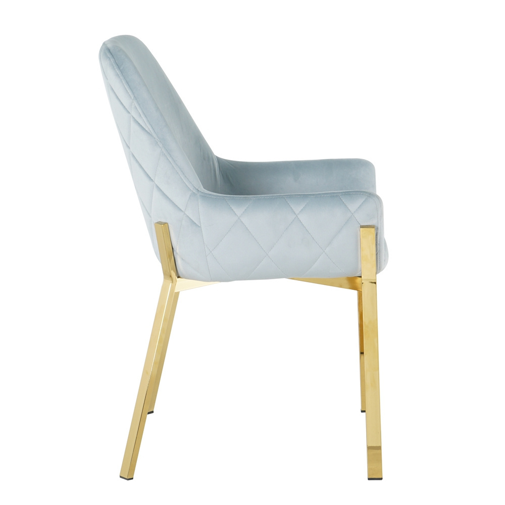 New Design Elegant sky blue fabric Velvet Dining Chair With golden legs