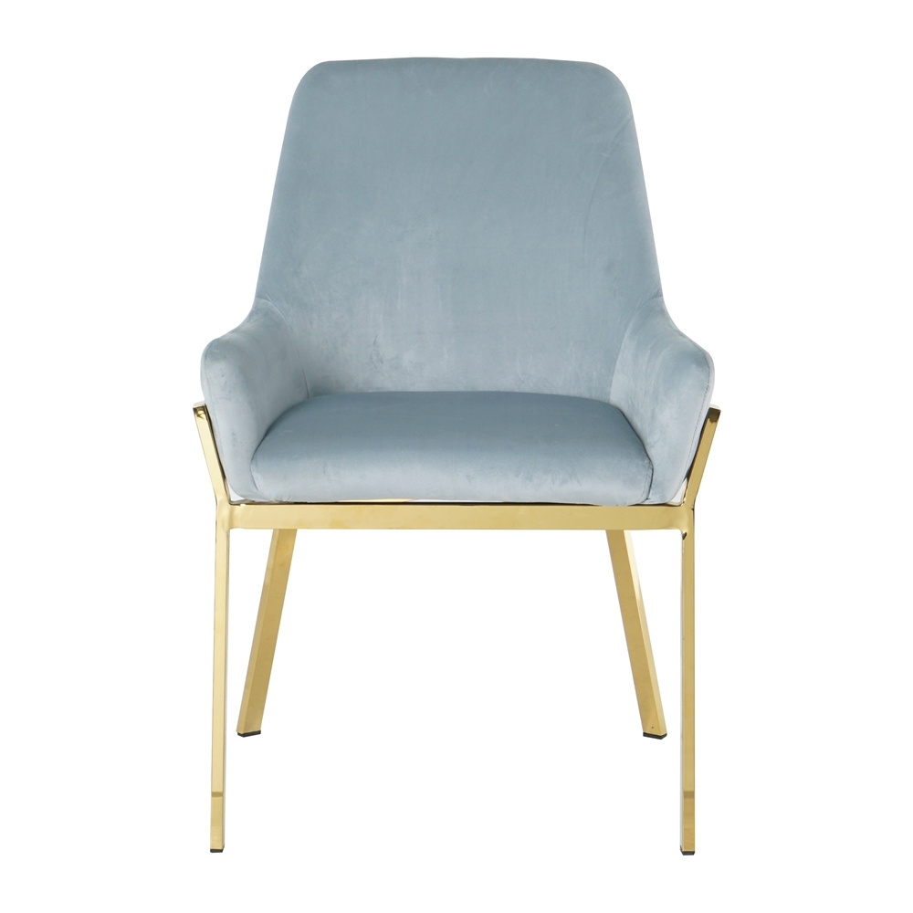 New Design Elegant sky blue fabric Velvet Dining Chair With golden legs