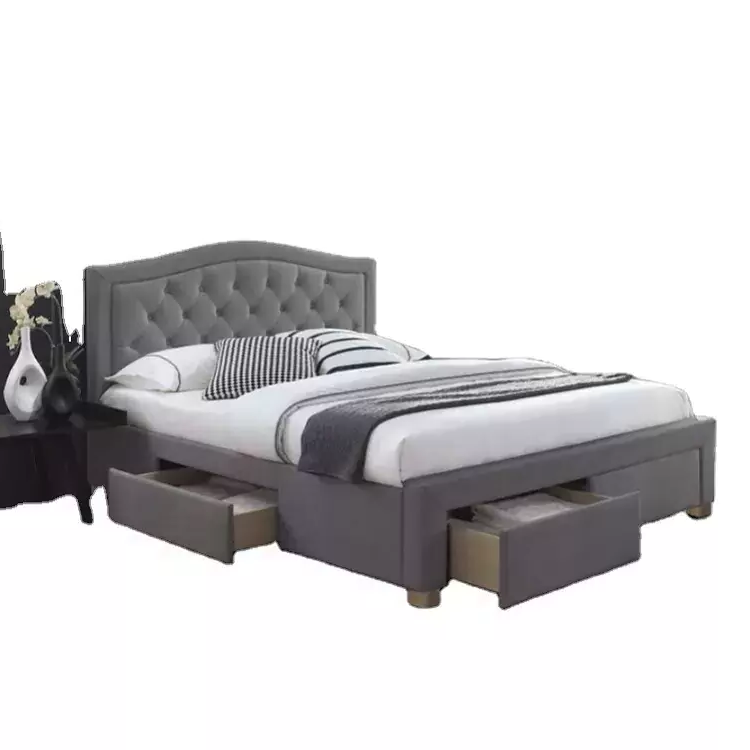 Luxury California Hotel Storage Modern Velvet Full Platform Single Doiuble Twin King Queen Size Bed Frame with Storage Headboard