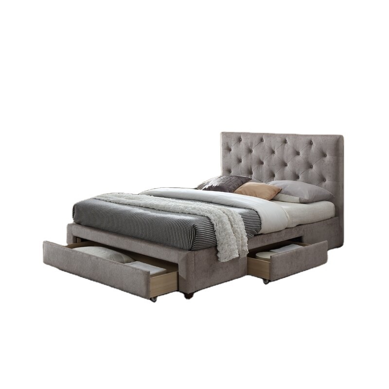 Modern Singapore Style Industrial Pipe Bed Frame Of Full Size Frame Bed In Velvet With Drawer