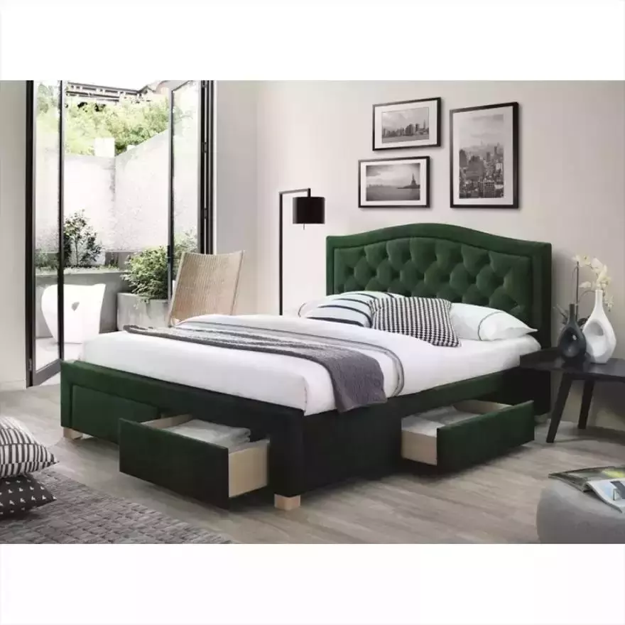 Luxury California Hotel Storage Modern Velvet Full Platform Single Doiuble Twin King Queen Size Bed Frame with Storage Headboard