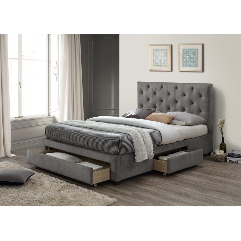 Modern Singapore Style Industrial Pipe Bed Frame Of Full Size Frame Bed In Velvet With Drawer