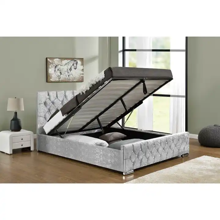 Free Sample Twin Storage Up-holstered Queen Single Double Luxury Lit Complet Cama Matrimonial King Size Bed With Storage