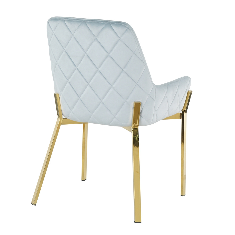 New Design Elegant sky blue fabric Velvet Dining Chair With golden legs